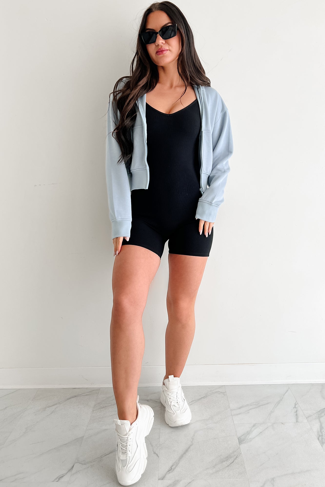 Ready Set Hustle Sleeveless Fitted Romper (Black)