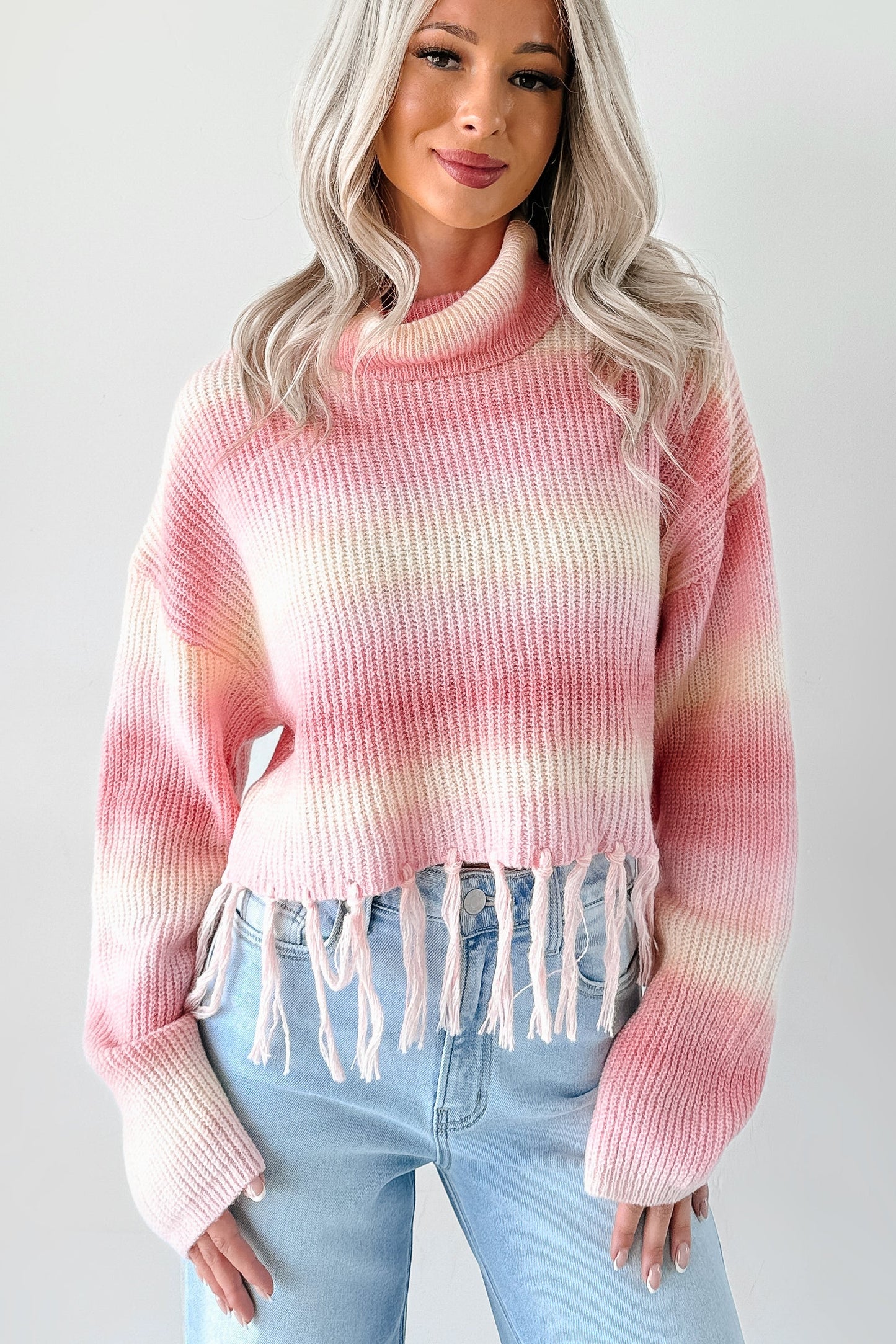 Life In Color Ombre Stripe Tassel Sweater (Pastel Peach)