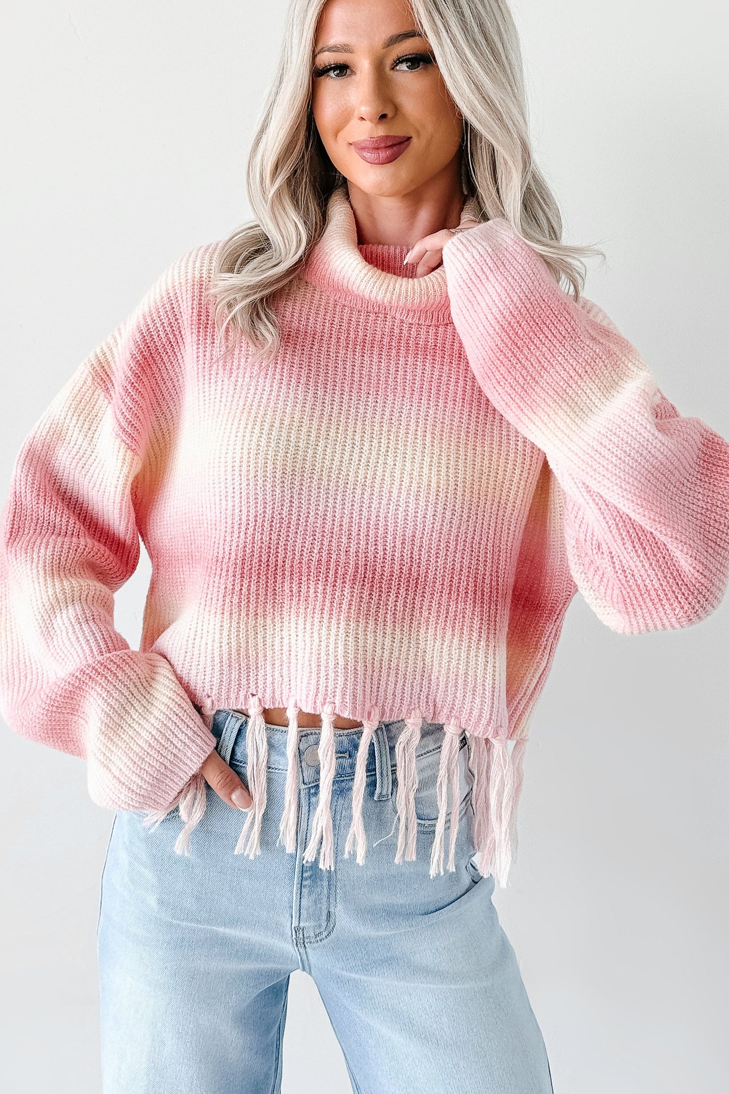 Life In Color Ombre Stripe Tassel Sweater (Pastel Peach)